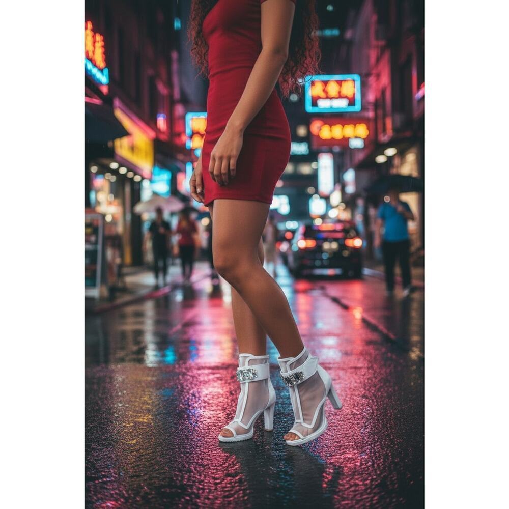 Karl Lagerfeld Paris Women's Bootie Blayze Clear/Bright White Mesh Size 6.5M